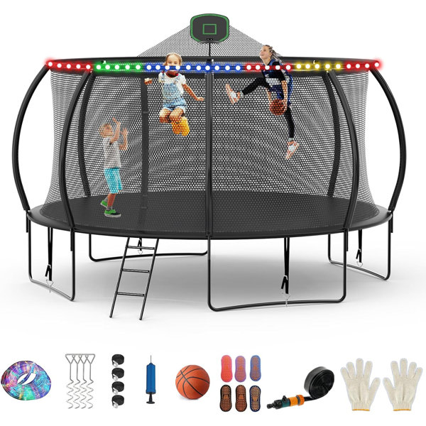 FIZITI Trampoline de cour arrière de 12 pi avec enceinte sécuritaire